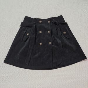 kLd Corduroy mini skirt M Medium dark navy USA preppy buttons cozy paperbag tie